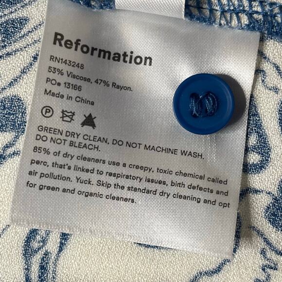 Reformation Gemstone Midi Dress Blue White Avian Floral Print Sz 12 Women's - Picture 6 of 7